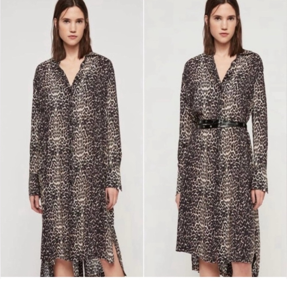 All saints leopard midi dress long sleeve - Picture 2 of 14